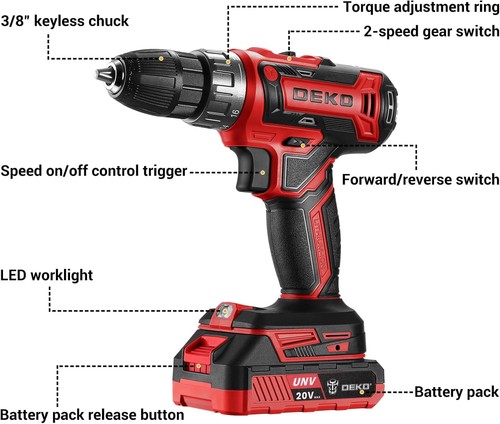 Power Drill 20V Cordless Drills Electric Driver Set with Battery And Charger - Picture 2 of 9