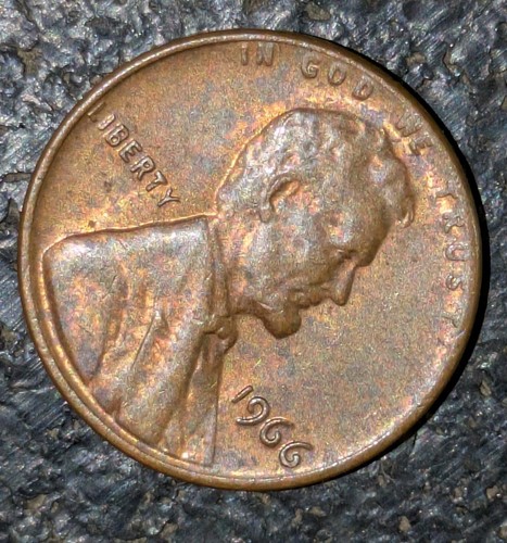 1966 1c Memorial Cent 2 Toned Half Red Copper L On Rim Misaligned Dies Error - Picture 12 of 21
