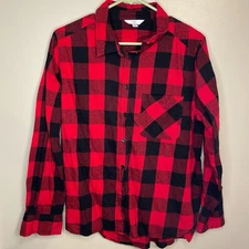 90’s Grunge Time and Tru Red Buffalo Plaid Flannel Button Up Shirt Women’s Large