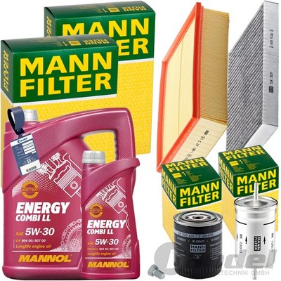 MANN INSPEKTIONSPAKET+6L MANNOL NRG 5W-30 ÖL passend für AUDI A4 B6 8E/H 2.4+3.0