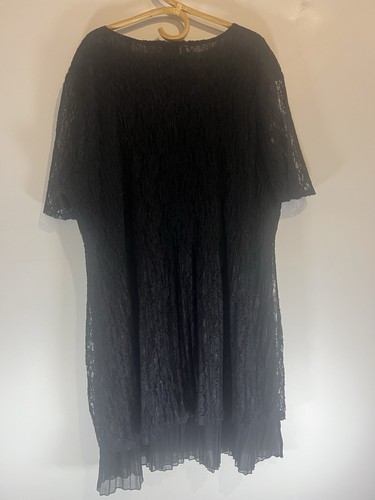 Olla Oh Sz L Black Lined Fine Pleated Lace Short Sl Hilo Hem Cocktail Dress - Picture 6 of 8