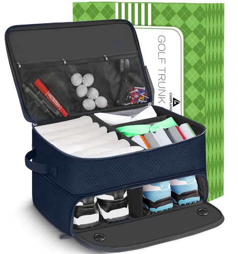 2 Layer Golf Trunk Organizer, Waterproof Car Golf Locker for 2 Pair Shoes, Du...