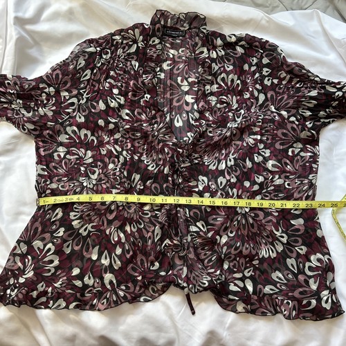 Elements Sz 2X Blouse Open Front Sheer Black W/Ruffles Hearts Funky Office Artsy - Picture 5 of 8