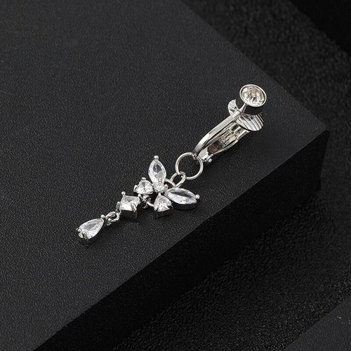 Non perforated fake navel ring with no holes, trendy copper inlaid with zircon - Picture 2 of 16