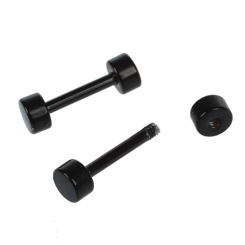 1 Pair of Men's Barbell Titanium steel Ear Studs Earrings 3mm Black T9W28329