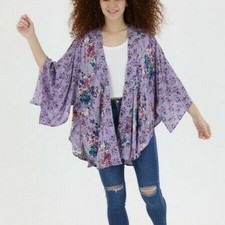 New Angie Kimono M Medium Purple Cardigan Floral Boho Peasant