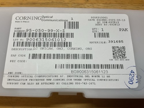 Corning 95-050-99-X-Z Connettori UniCam MM 50μm OM3 (Confezione da 25) - Foto 2 di 5