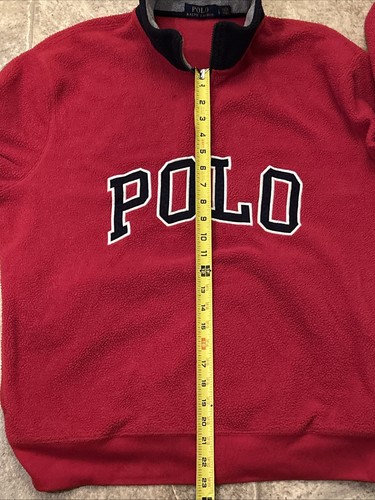 Polo Ralph Lauren Herren L Viertel 1/4 Reißverschluss USA Flagge Spruch rot Fleecepullover - Bild 8 von 9