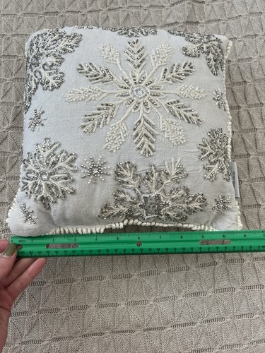 Glitz&Glimmer Holiday Collection Beaded Snowflake Small Decorative Pillow Silver - Picture 5 of 6