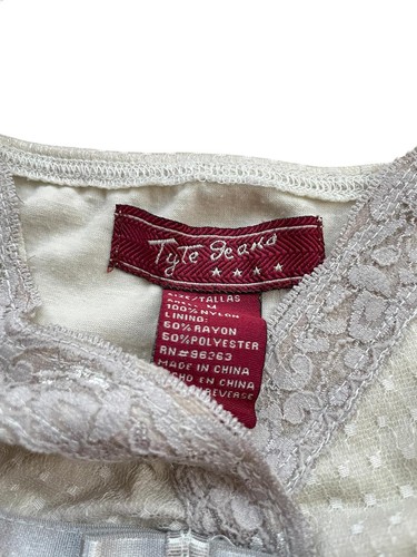 Pantalones de mezclilla Tyte vintage Y2K con ribete de encaje cami lunares coqueta crema para mujer medianos - Imagen 3 de 3