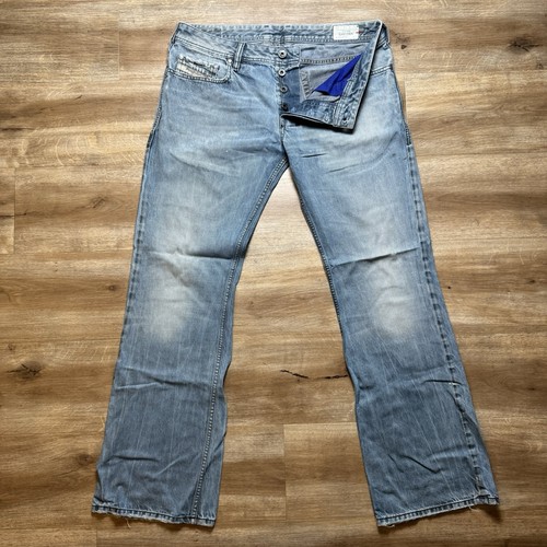 Diesel Jeans Men 34x32 Blue Zathan Bootcut Western Faded Cotton Made Italy 008Z1 - Picture 2 of 15