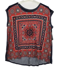 Signature I Studio Womens Printed with Embellishment Top Shirt Lightweight 2X