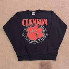 Vintage 90s Clemson University Navy Blue Sweatshirt Paw Print Graphic Size Large