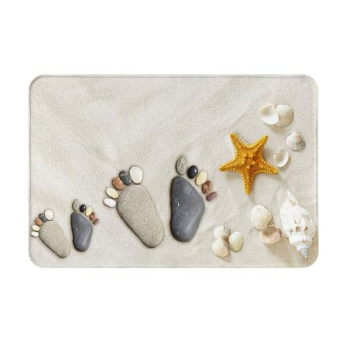 Beach Seashell Bathroom Rug Stone Coastal Bath Mat Non Slip Entryway Washable - Picture 1 of 7