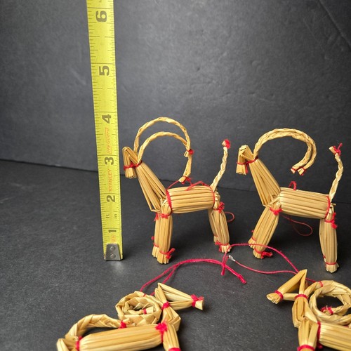 Scandinavian Straw Yule Goat Ornaments Set Of Four Handmade Julbock Christmas 4" - Picture 6 of 7