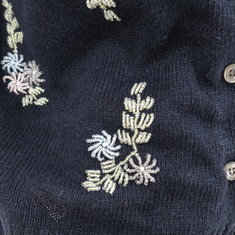 Cárdigan floral vintage con cuentas para mujer azul cabaña abuela capas centrales talla S Foto 2 de 4