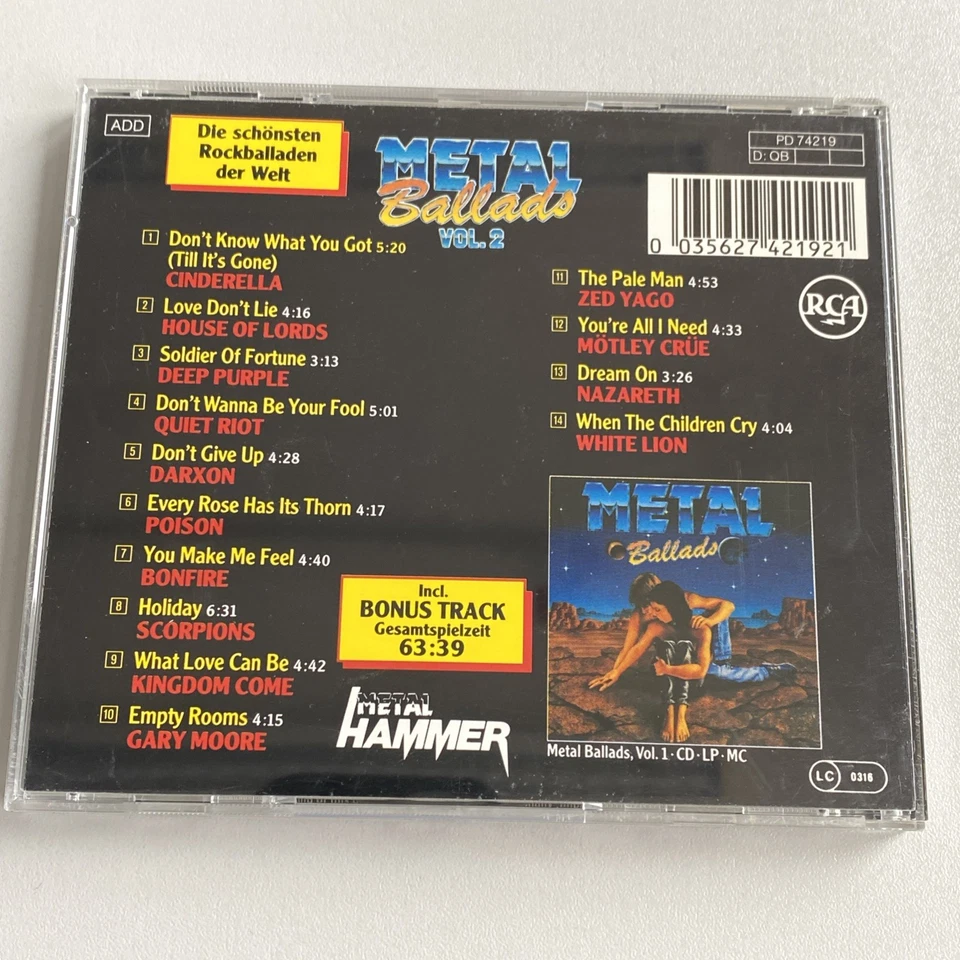CD Metal Ballads Vol. 2  Poison Bonfire White Lion Zed Yago Mötley Crüe Hardrock - Bild 2 von 4