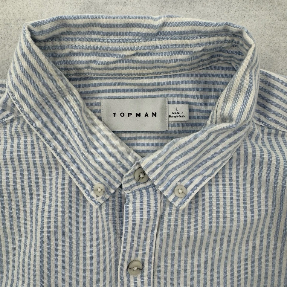 Camisa Topman Para Hombre Grande Con Botones Calce Ajustado Rayas LS Elastizada Azul Informal Foto 3 de 4