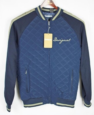 Desigual Men Jacket XS S Quilted Bomber Full Zip Long Sleeve Baseball Blue $226