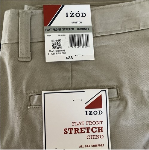 NWT Izod Boy's Size 20 Husky Flat Front Stretch Chino Pants Khaki Tan - Picture 4 of 4