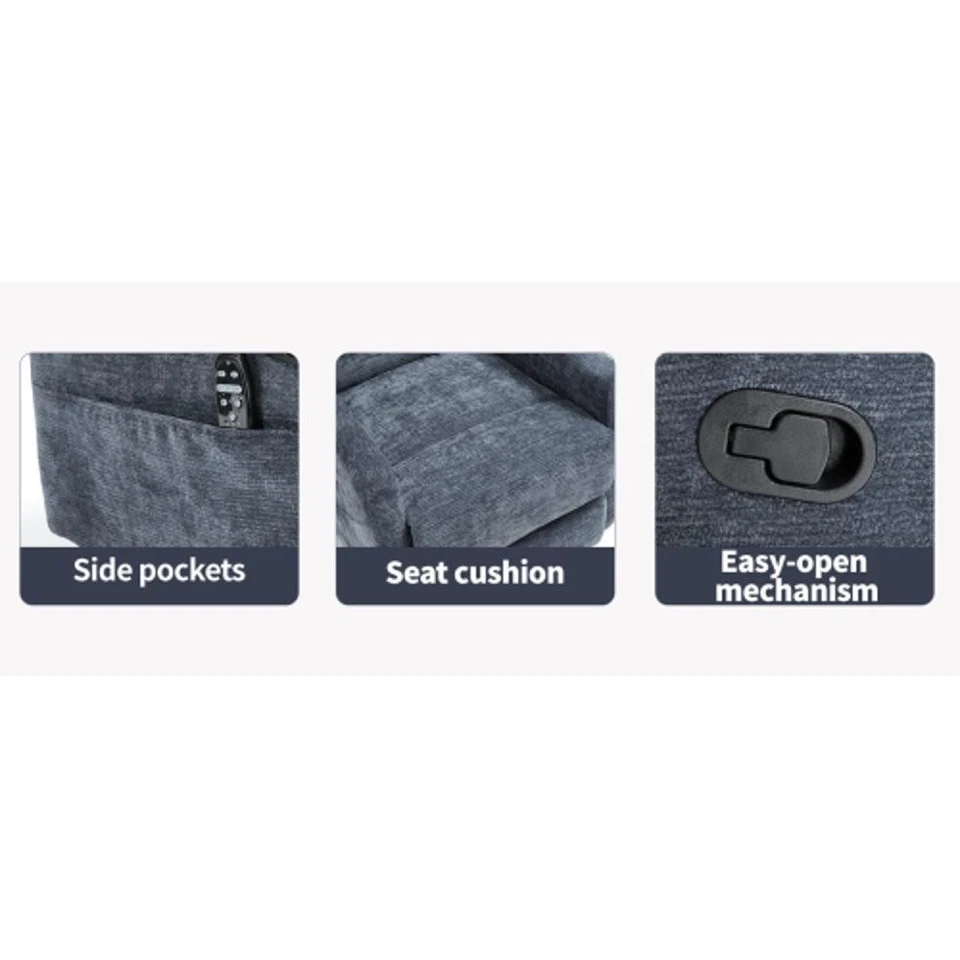 Silla reclinable manual de masaje térmico con balancín y giratoria en tela, azul Foto 4 de 4