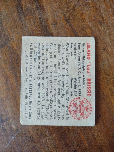 1950 Bowman #48 Lou Brissie Philadelphia Athletics F/Good - Picture 2 of 2
