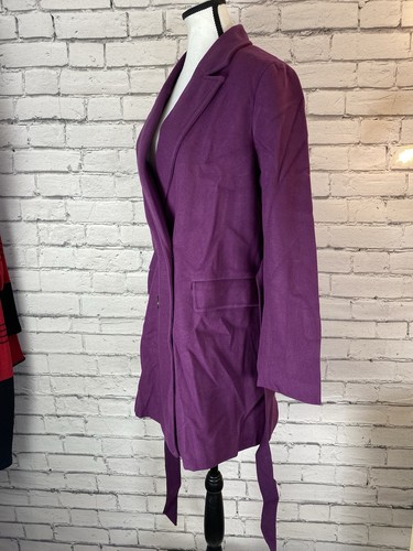 Allegra K Purple Pea Coat Winter Coat Mid Length Trench Style Size Large NEW - Picture 5 of 9