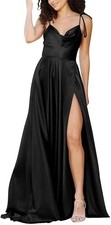 Women's evening dress, long, slit, sexy, backless, chic, elegant black M