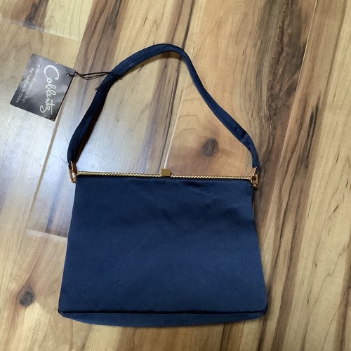 Vintage Coblentz Navy Blue Satin Handbag Purse New With Tag Gold Tone