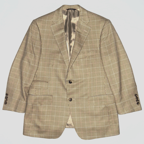 PAUL STUART Baxter Model Silk & Wool Tan Check Ticket Pkt Jacket Sport Coat 40 S - Picture 2 of 6