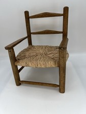 Vintage Handcrafted Wooden Doll Chair Woven Seat Rustic Farmhouse Cottagecore