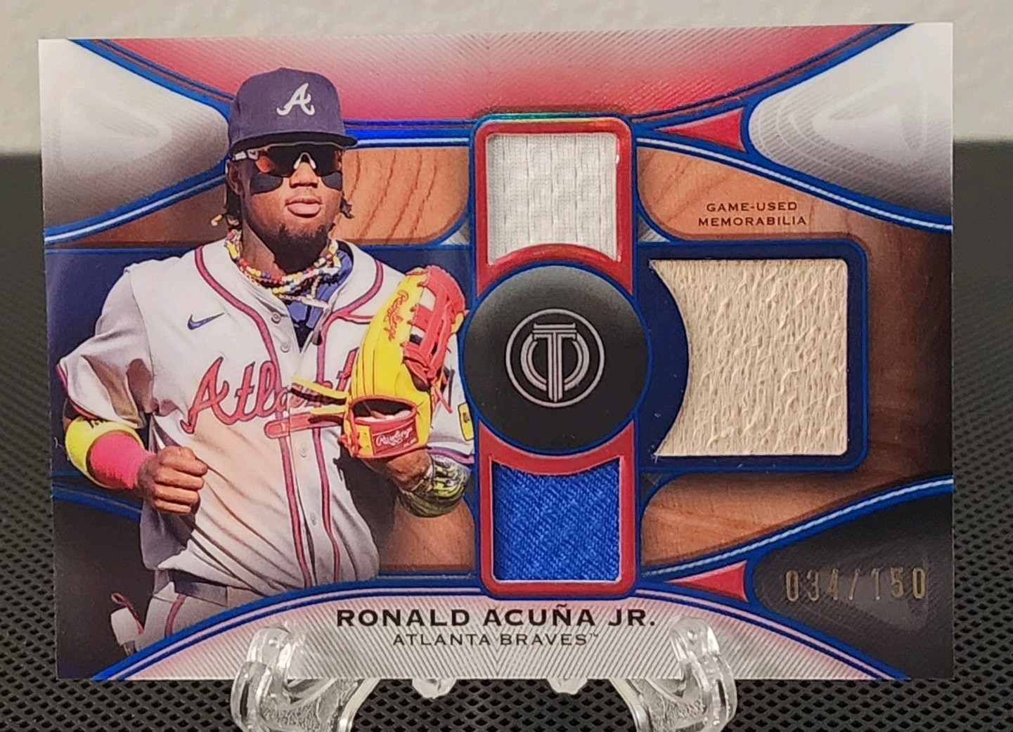 Ronald Acuna Jr 2025 Topps Tribute Triple Relic Blue /150 #TTR-RA - Braves