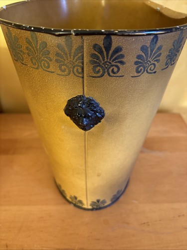 Vintage TOLE Metall Papierkorb Wappen Mehl de Lis Löwenkopf Pilgerkunst - Bild 5 von 8