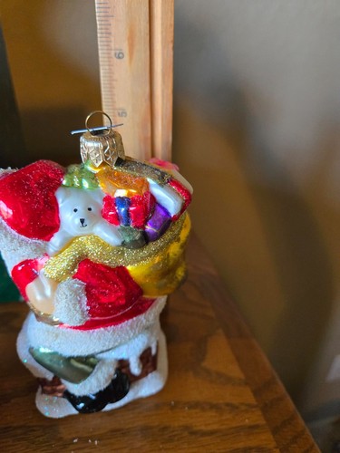 2er Set Vintage Weihnachtsschmuck handverziert Weihnachtsmann Glas - Bild 5 von 10