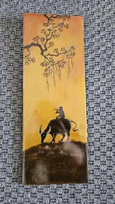 Asiatisches Lackbild - Motiv Landschaft Flöten Stier - Vietnam - 35 x 13 China - Bild 1 von 4