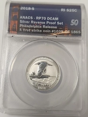 ANACS 2018 S RP 70 DCAM SILVER REVERSE PROOF  BLOCK ISLAND RI 25 C