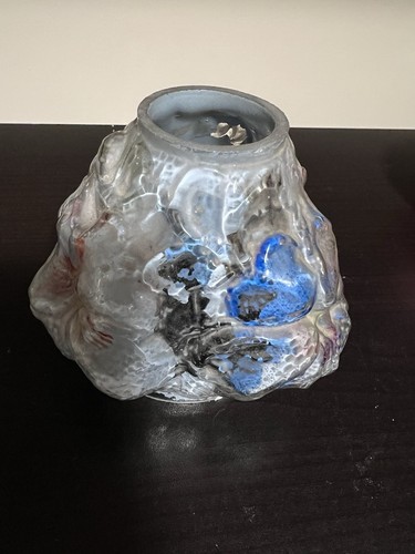 Antique Quilted Hand Painted Clear Glass Miniature Oil Lamp Shade - Picture 7 of 13