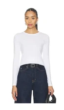 ENZA COSTA Supima Cotton New Classic Long Sleeve Tee White S $125 E2