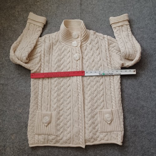 Vtg Aran Crafts Cardigan Sweater Womens Large Ivory Merino Wool Cable One Button - Picture 4 of 17