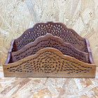 Vintage Indian Carved Pierced Wood Letter Holder Rack Desk Tidy 10"