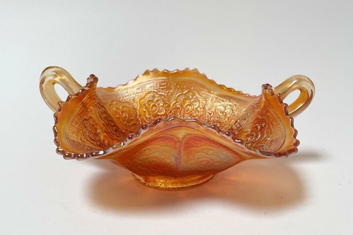 ANTIQUE FENTON PERSIAN MEDALLION MARIGOLD CARNIVAL GLASS BON BON DISH - Bild 8 von 11