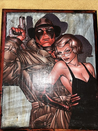 Deadpool Private Eye by Patrick Zircher 11.5x9.5 Wooden Frame Marvel Comics Art - Picture 5 of 24