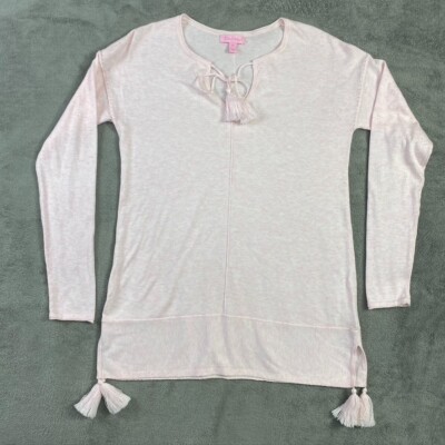 Lilly Pulitzer Sweater Womens XS Pink Tassel Coolmax Tunic Long sleeve Pullover