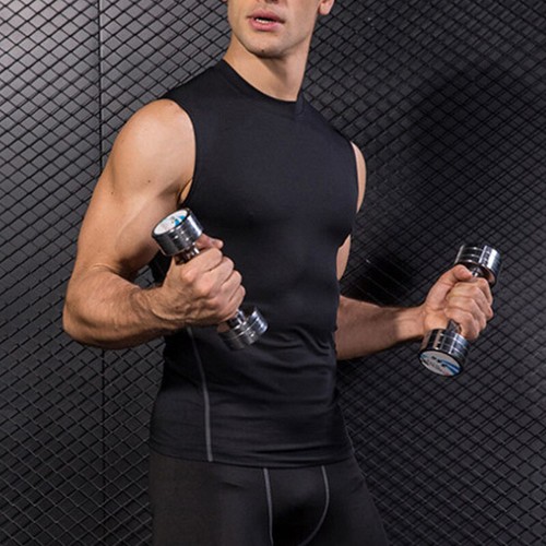 T-shirt uomo compressione senza maniche strato base canotta fitness gilet palestra sportiva - Foto 9 di 19