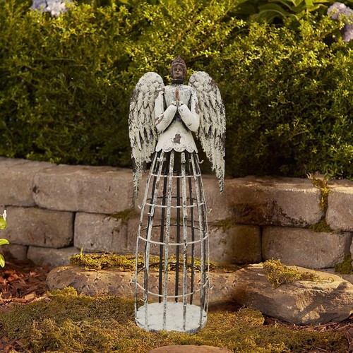 Linfevisi Garden Angel Statue Decor Rustic Metal Angel Sculpture Garden Yard Art - Picture 5 of 7