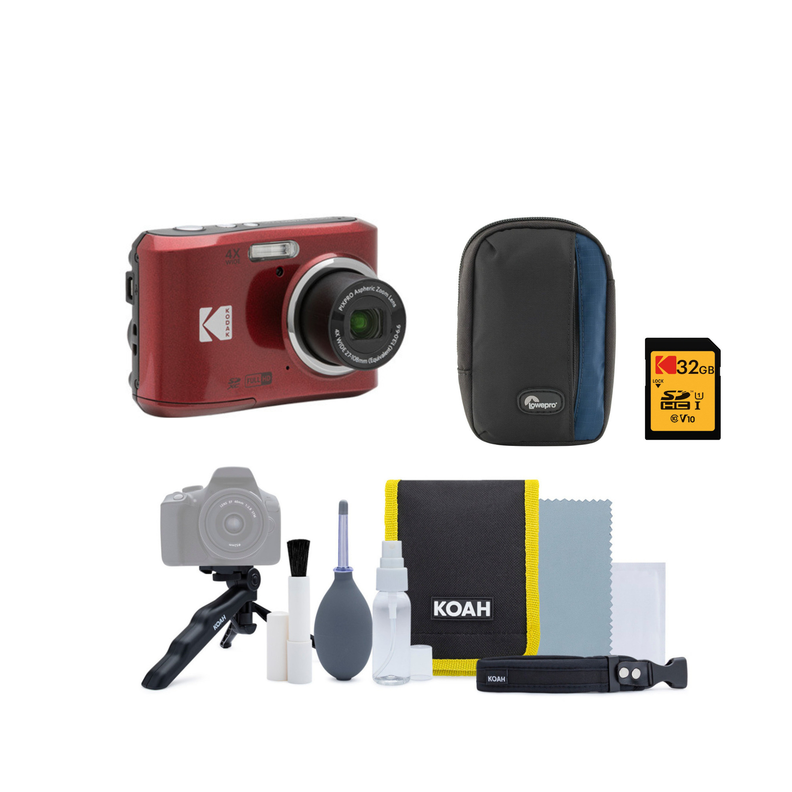 Цифровая камера Kodak PIXPRO FZ45 с дружественным зумом, красная, с футляром для SD-карты
