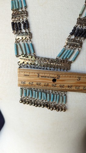 Collana Perline Tubo Faience Turchese Revival Vintage Egiziano Dichiarazione - Foto 12 di 16