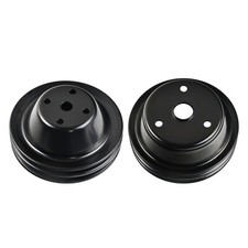 Double Groove Black Steel Long Water Pump Crankshaft Pulley For Sbc Chevy 350