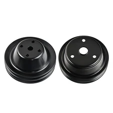 Double Groove Black Steel Long Water Pump & Crankshaft Pulley For SBC Chevy 350
