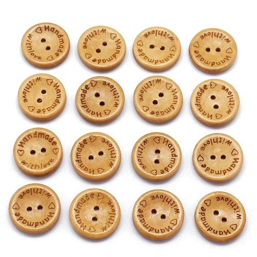 50 PCS/Lot 15mm With Love 2 Hole Natural Wooden Buttons Sewing DIY Crafting - Picture 5 of 5